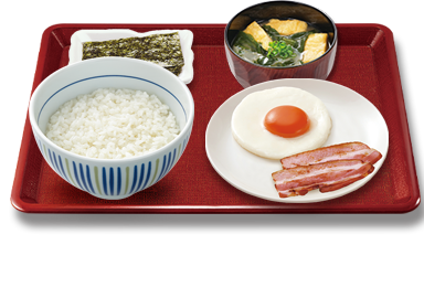 目玉焼きベーコン朝食