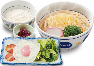 はいからうどん
ベーコンエッグ＋ごはん(小盛)