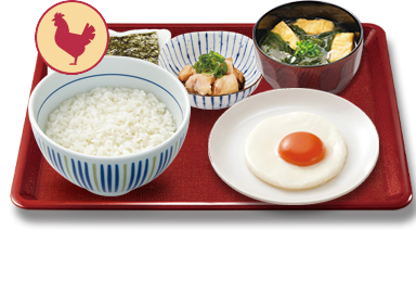 目玉焼き鶏小鉢朝食