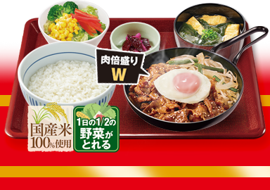 目玉焼きW牛カルビ定食